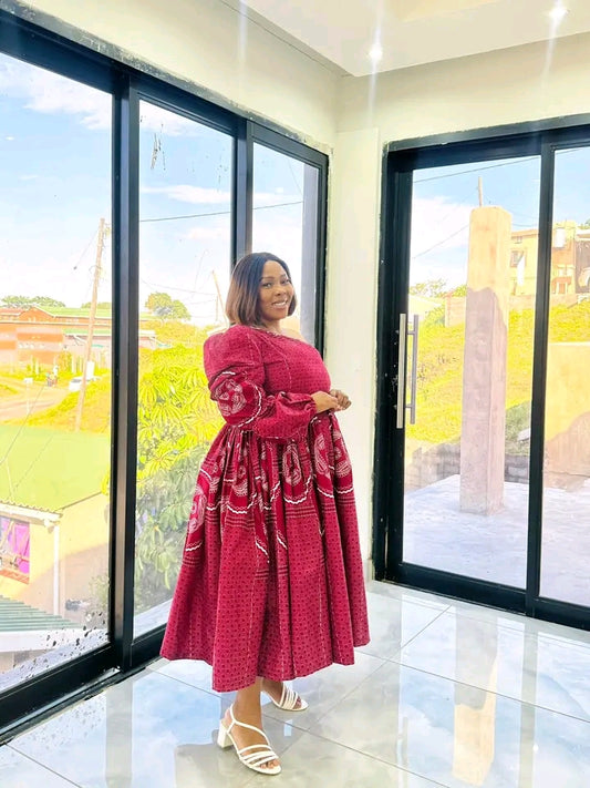 Maroon 1arm long sleeve dress